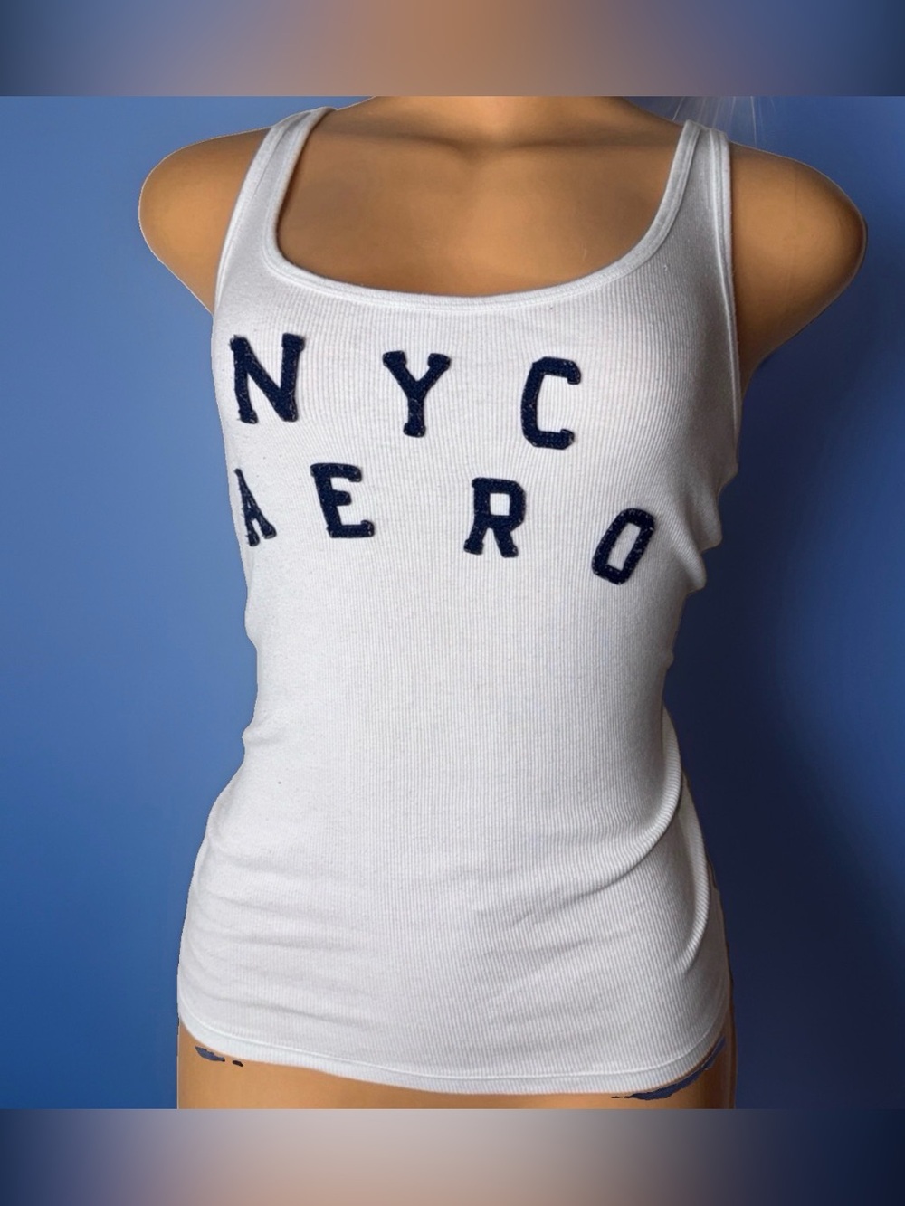 Aeropostale White Tank Top with Navy NYC Applique